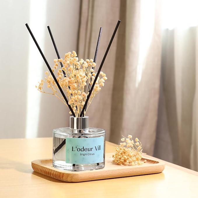 L'odeur Vill Reed Diffuser Set, 6.7 oz(200ml) Bright Citrus Scented Diffuser with 6 Oil Diffuser Sticks, Home Fragrance Essential Oil Reed Diffuser for Home Large Rooms Bathroom Shelf Decor