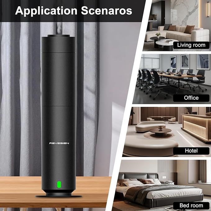 Waterless Scent Diffuser Kit, Includes 5 Premium Oils, 2000 Sq.Ft Coverage, Hotel Collection Scent Diffuser for Home, Studio, Essential Oil Diffuser Large Room, Remote & APP Control - Black