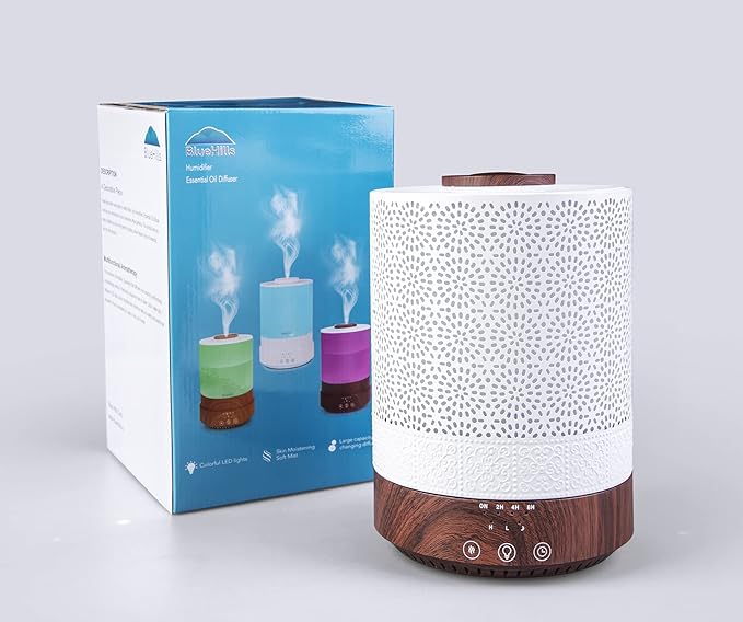 BlueHills Premium Set of Two Large 2500 ML and 4000 ML Tall XL Essential Oil Diffusers Humidifier Combo for Large Room Home with Décor Cover LED Lights Great Gift – Value Pack of Dark Wood Grain.