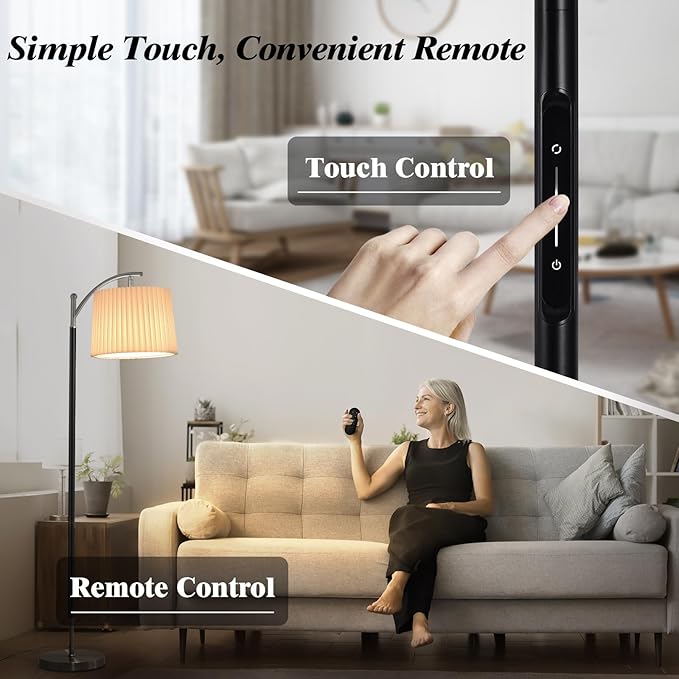 Etto Floor Lamp, LED Floor Lamp with APP & Remote & Touch Control, Stepless Color Temperatures and Brightness, Tall Standing Lamp with Pleated Lampshade for Living Room, Bedroom, Office(Nickel)