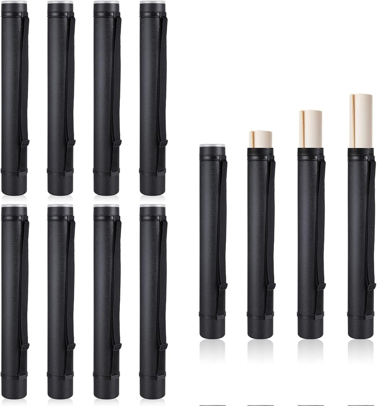 12 Pcs Black Poster Tube Bulk Extendable Blueprint Holder Expand from 24.5 to 40 Inch Portable Folder Organizer with Shoulder Straps and Lids for Maps, Documents, Drawings, Artworks, Scrolls