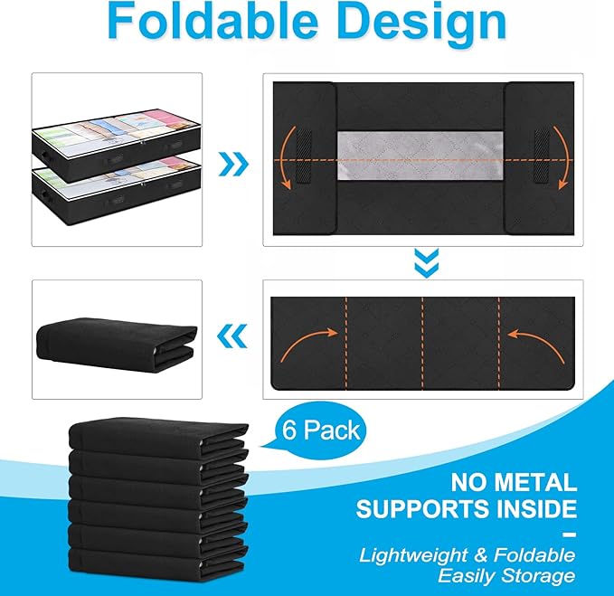 Budding Joy 90L Under Bed Storage Containers, Closet Organizers and Storage Bins, Foldable Underbed Storage Bags for Blankets, Towels, Comforter, Sweaters, Pillows, Linen Sheets, Wrapping Paper，Black