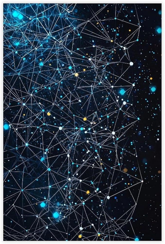 Modern Futuristic Abstract Tech Network Wall Art, Intricate Geometric Lines And Grids, Cool Blue And Neon Cyan Home Decor Canvas Poster Wall Art Bedroom Decor Office Room Kitchen Decor Gift 08x12inch