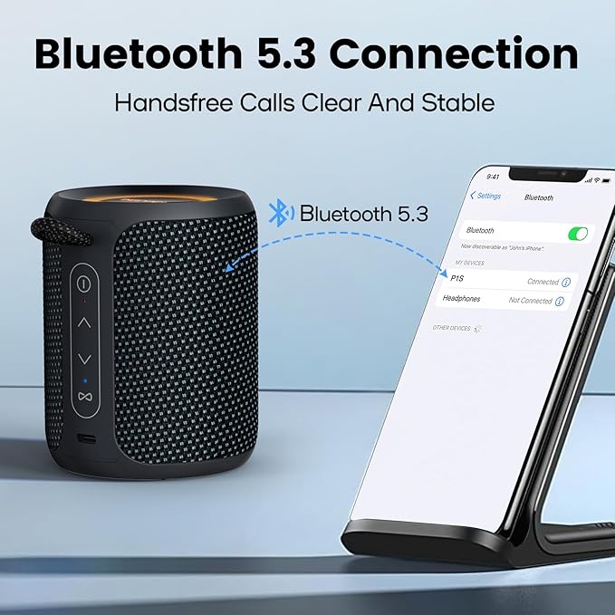 Bluetooth Speaker Wireless,IP67 Waterproof & Dustproof Portable Speaker with Lights,15W Loud Stereo Sound, 2500mAh Battery All Day Playtime, TWS Pairing, BT5.3, Home/Party/Outdoor/Beach (Blue Black)