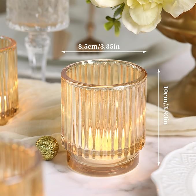 DEVI 8pcs Large Gold Votive Candle Holders for Wedding Centerpieces, Glass Tea Lights Candle Holder Decor, Wedding Bridal Shower Party Table Decor, Vintage Boho Easter Decor for Table