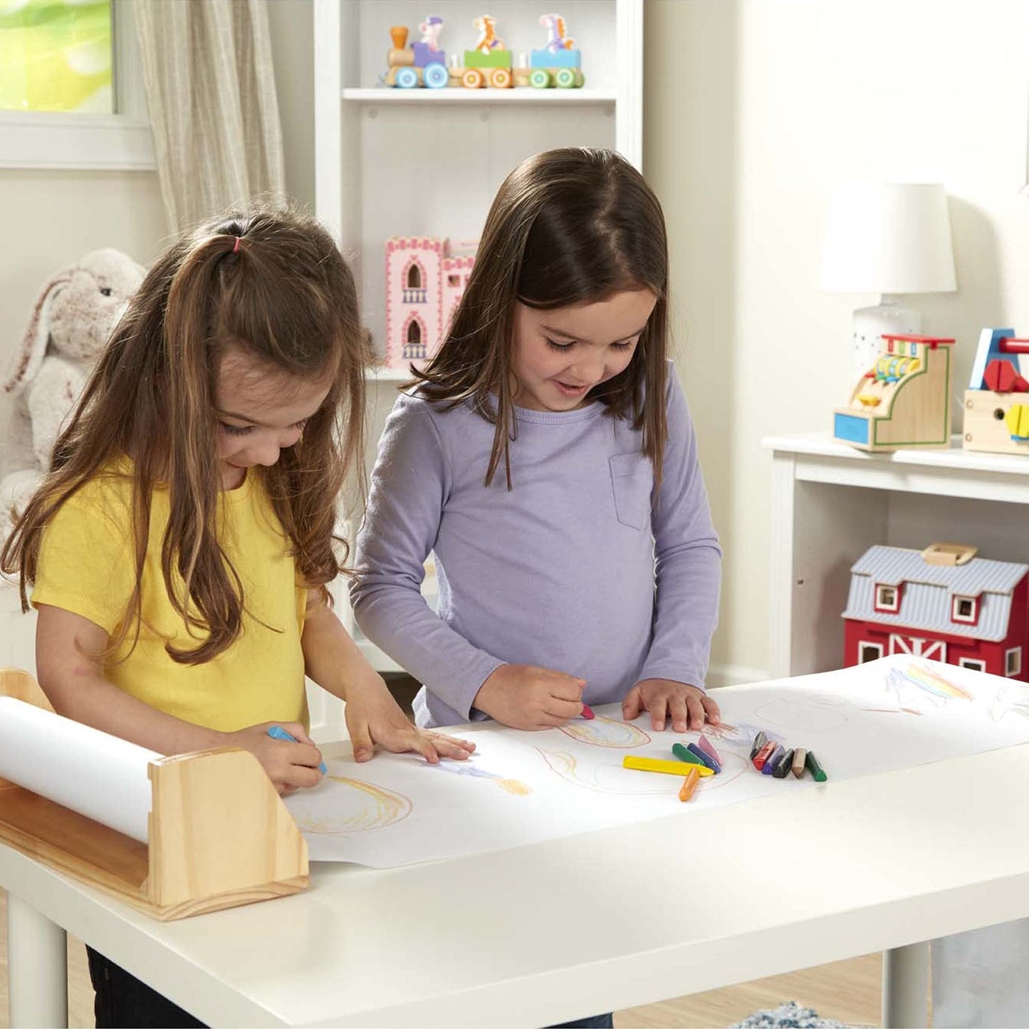 Melissa & Doug Wooden Tabletop Paper Roll Dispenser with 12” x 75-Foot White Bond Paper & Roller, Art Supplies for Drawing, Painting, Crafting & Origami, Arts & Crafts Supplies for Kids Ages 3+