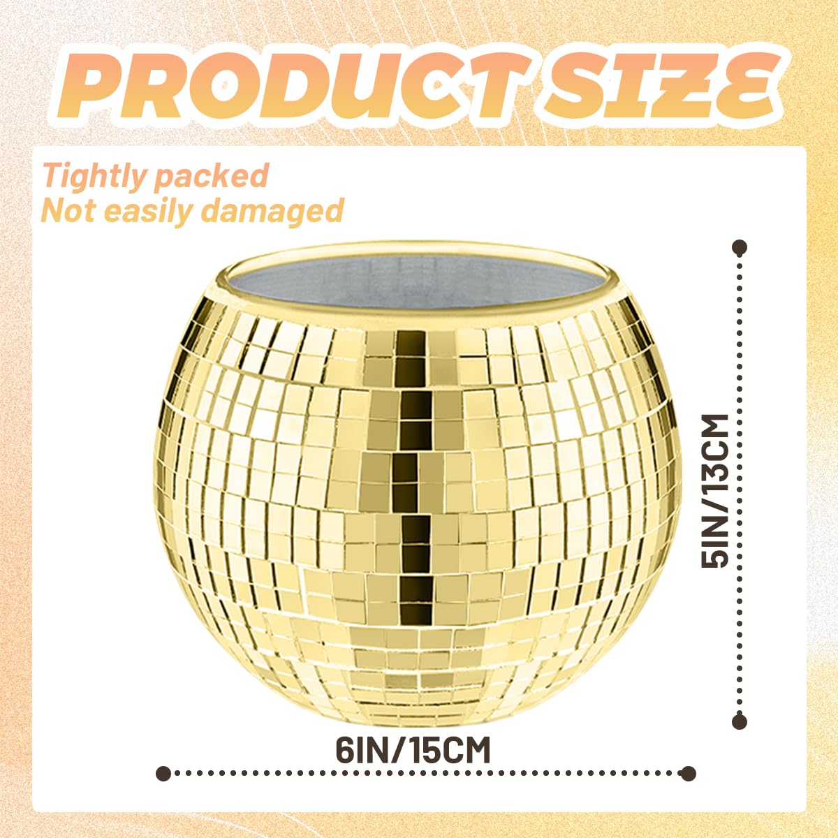 Disco Ball Vase Gold Mosaic Glass Mirror Ball Planter Disco Ball Planter for Centerpieces Disco Ball Decor Flower Vase with Silver Mirror Glass for Wedding Party Birthday, Disco Decor (5" X 6"")"