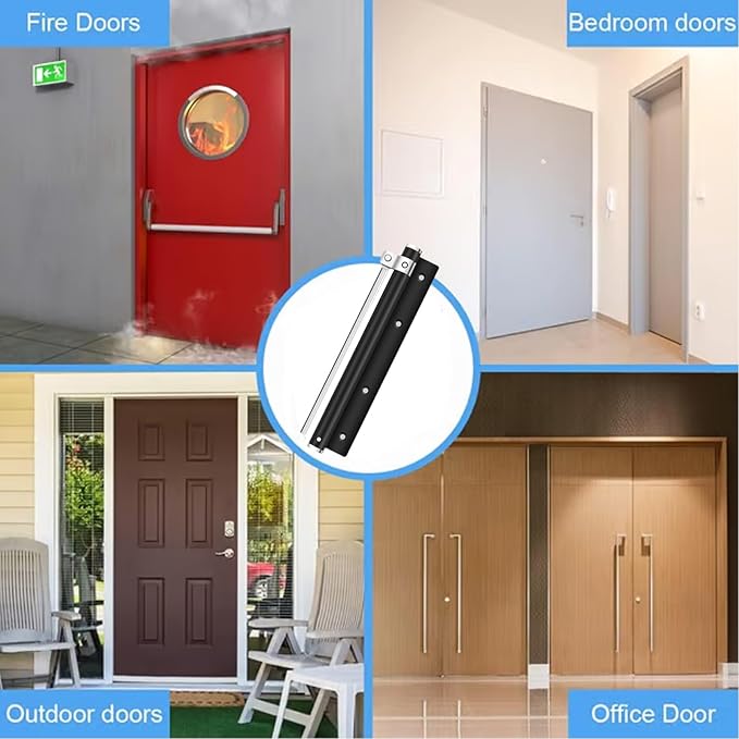 Automatic Door Self-Closing Hinge, Automatic Door Closer, Safety Spring Door Closer,Adjustable Catch Speed Closure,Top Latch Soft Close,Easy to Install,Stainless Steel with Force Arm,Screws and Wrench