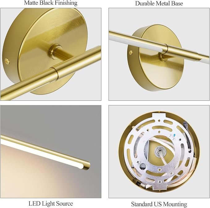 Modern Wall Sconce for Bathroom 33In Gold Vanity Light Fixture Hardwired 3000K Bathroom Sconce 360° Rotate Warm Light for Bedroom