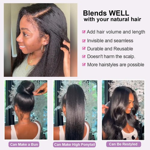 60pcs Kinky Straight Tape in hair Extensions 14 Inch Yaki Straight Tape ins for Black Women Human Hair 3c 4a Invisible Seamless Tape Extensions Natural Black Skin Weft 120g