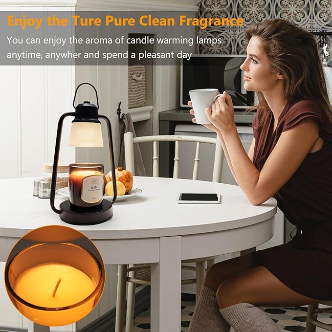 Candle Warmer Lamp with Timer Dimmer - Electric Wax Melt Warmer Lamp for Jar Candles, Vintage Candle Lamp Warmer with 2 Bulbs, House Warming Gifts New Home Decor, Birthday Gifts for Women Mom Black