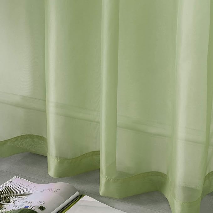 DUALIFE Sage Green Sheer Curtains 96 Inch Length for Living Room 2 Panels Set Grommet Curtain-Light Filttering Drapes St Patric Day Curtains 52x96 Inches Long (Light Green)