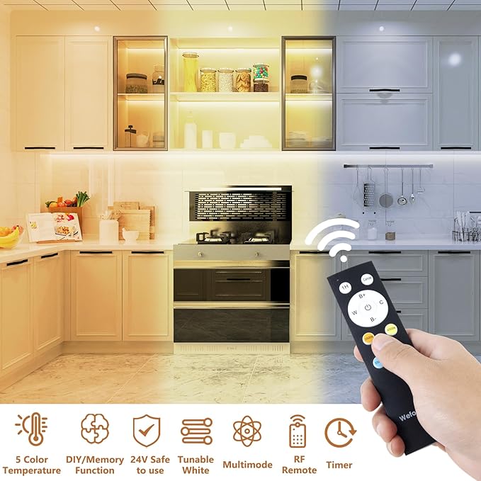 White LED Strip Lights, 100ft Dimmable Bright 24V Led Tape Light with Remote and App Control, 2700K-6500K White 1440 LEDs Lights for Bedroom, Kitchen, Ceiling (1 Rolls of 100ft)
