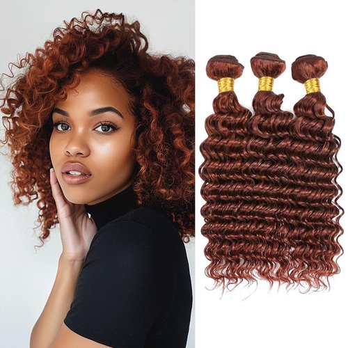Giginger Bundles Human Hair 20 22 24 Inch Reddish Brown Deep Wave Bundles Color 33 Human Hair Deep Wave Unprocessed Quick Weave Soft Sewn In Hair Extensions for Black Women