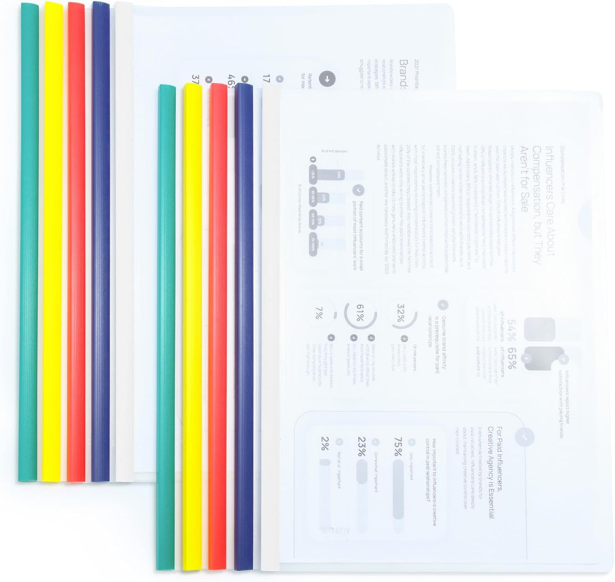 M&G 10 Pack Report Covers with Sliding Bar, 5mm Clear Report Covers for A4 and Letter Size Paper, 35 Sheet Capacity, Presentation File Folder Document Binder for School Office (Colored Sliding Bar)