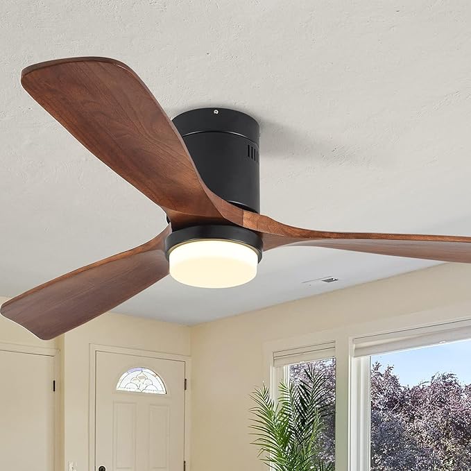 Ceiling Fans with Lights, 52" Wood Ceiling Fan with Remote Control, 3 Walnut Fan Blades Reversible Quiet DC Motor 6 Speeds Timing Farmhouse Ceiling Fan for Bedroom/Living Room/Study/Porch