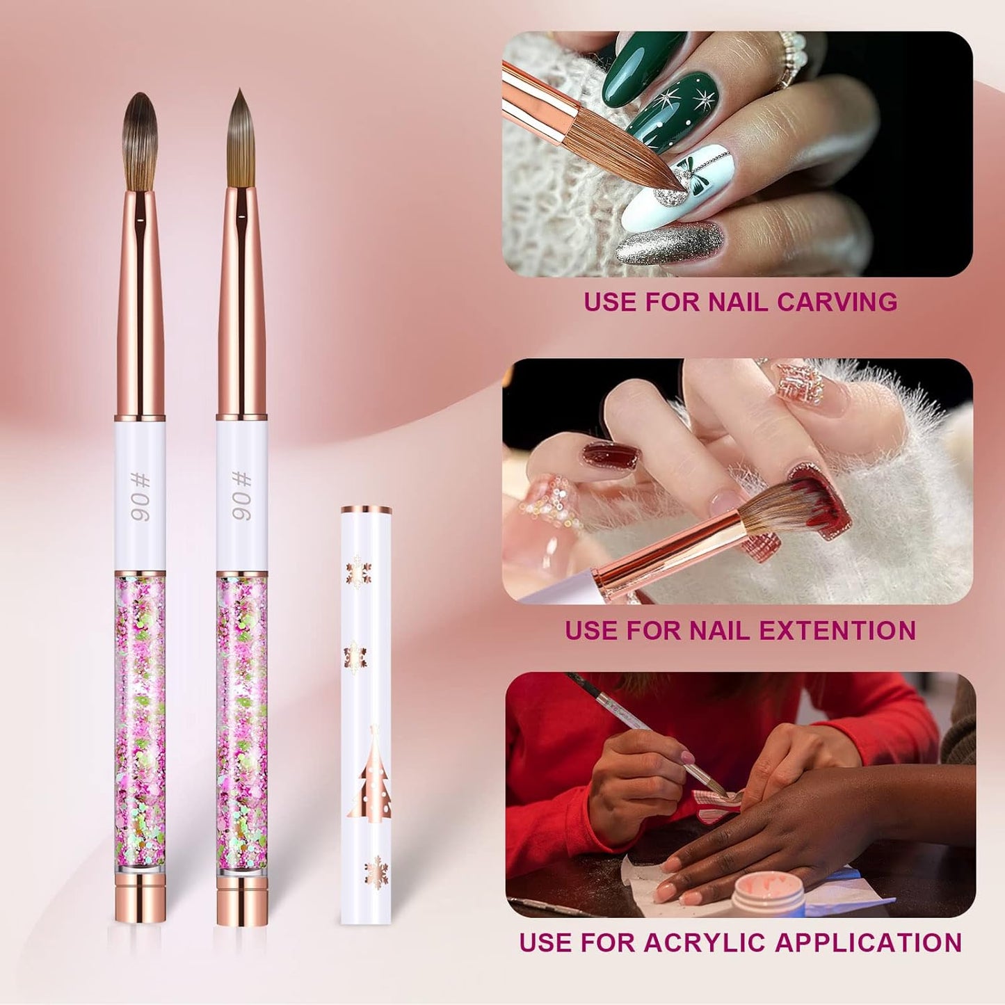Acrylic Nail Brush Size 6,KEMEISI 100% Pure Kolinsky Nail Art Brushes Sturdy Handle Oval Shaped Acrylic Powder Nail Design Tools for Professional Manicure DIY Home Salon (White)