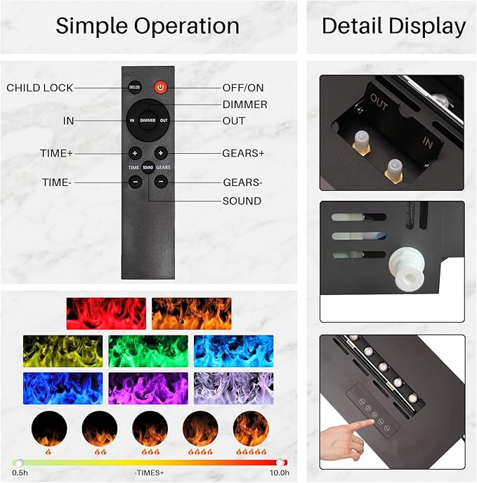 3D Water Vapor Fireplace Smart APP Electric Flame Decoration Steam Fireplace Humidifier for Office, Home, Hotel,Restaurant(Color,31.5")