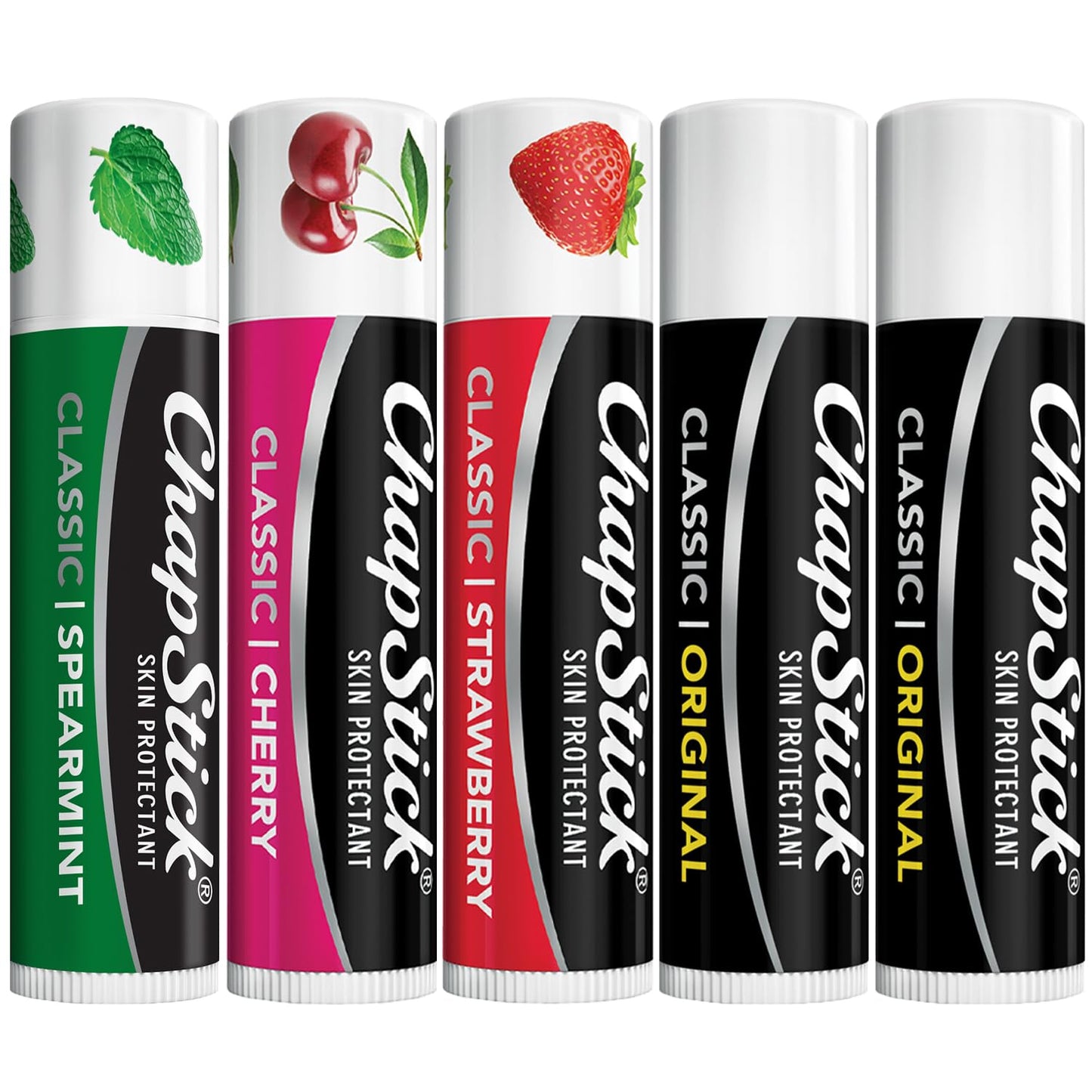 ChapStick Lip Care Bundle â Classic Collection 3-Pack with Spearmint, Cherry & Strawberry ChapStick + Classic Original Lip Balm, 0.15 Oz Ea (5 Piece Set)