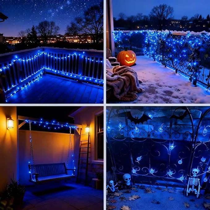 20 LED Decorations Crystal Globe Solar String Extra-Bright Outdoor Lights with 8 Lighting Modes Waterproof Solar Powered Patio Hanging Light for Garden Yard Porch Wedding Party Decor(Blue)