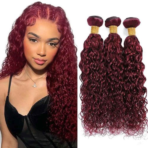 Giginger Burgundy 99J Water Wave Human Hair Bundles 16 18 20 inch Wine Red Human Hair Bundles Burgundy 100% Unprocessed Raw Quick Weave Hair for Black Women