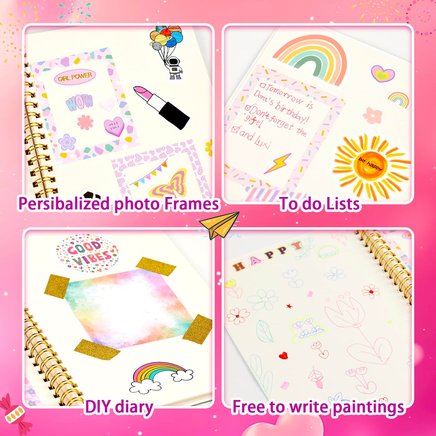 OIHEW 2-PC DIY Journal Kit for Girls Age 8-14, DIY Journal Set for Teen Girl,Christmas|Birthday Gift for 8 9 10 11 12 13 14 Year Old Girl Ideas, Stationery|Scrapbook|Diary Art Crafts Supplies Toy Set