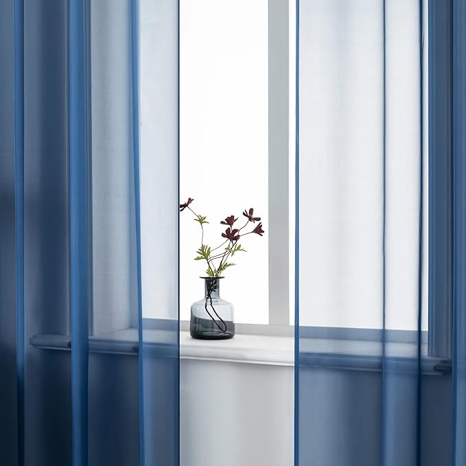 DUALIFE Navy Blue Curtains 120 Inches Long for Living Room 2 Panels Window Semi Voile Drapes Extra Length Solid Transparent Dark Blue Curtains for Bedroom Party Backdrop 52x120 Inch Length Indigo Blue