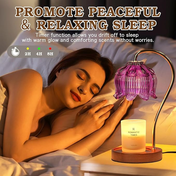 Purple Candle Warmer Lamp with Timer, Electric Candle Warmer, Women Birthday Christmas Gift, Flower Wax Warmer for Yankee Candle Lovers, Vintage Melt Lamp for House Warming Gifts for Mom, Friend
