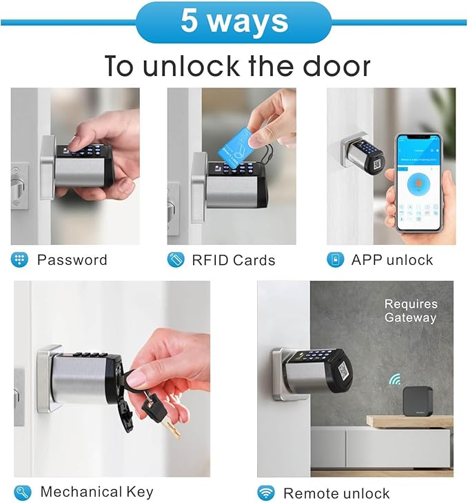 WELOCK 5-in-1 Smart Door Lock,Keyless Entry Lock for Front Door, Password Keypad + Bluetooth App + Cards +Key