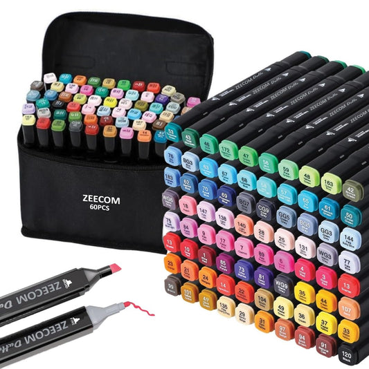 ZeeCommerce Alcohol Markers Set, 60 Colored Pens for Kids & Adults| Dual Tip Alcohol Markers with Brush Tip, Art Supplies & Coloring Marker for Drawing, Sketching & Illustration