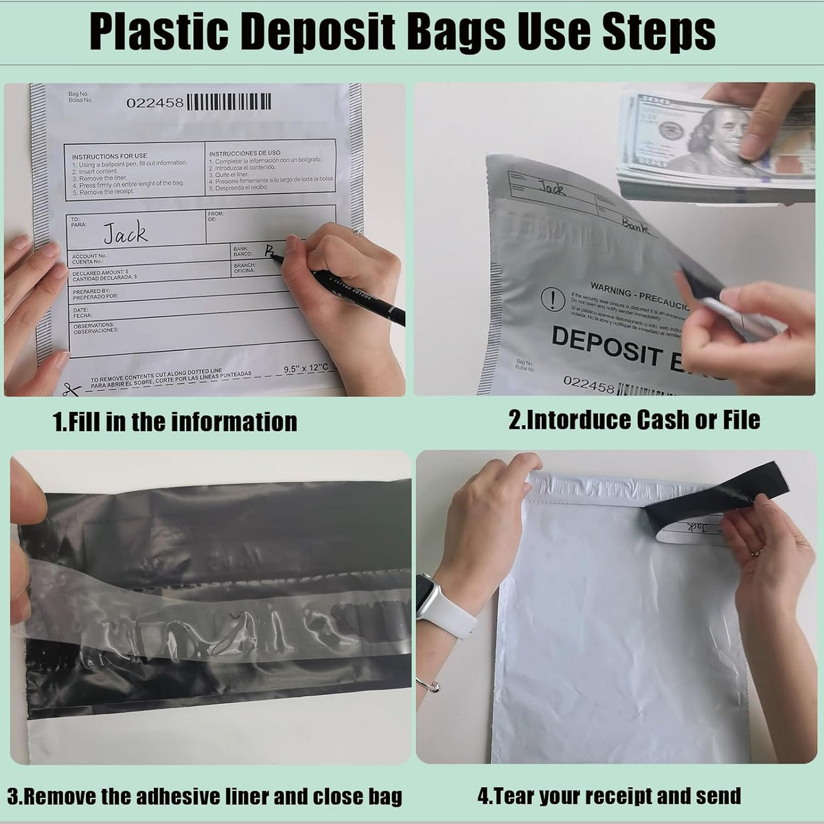 Plastic Deposit Bags 200-Pack 9''x12'', Clear Security Bank Deposits,Cash register,Money bag for Cash,Bank Pocket,Tamper-Evident,Unique Barcode