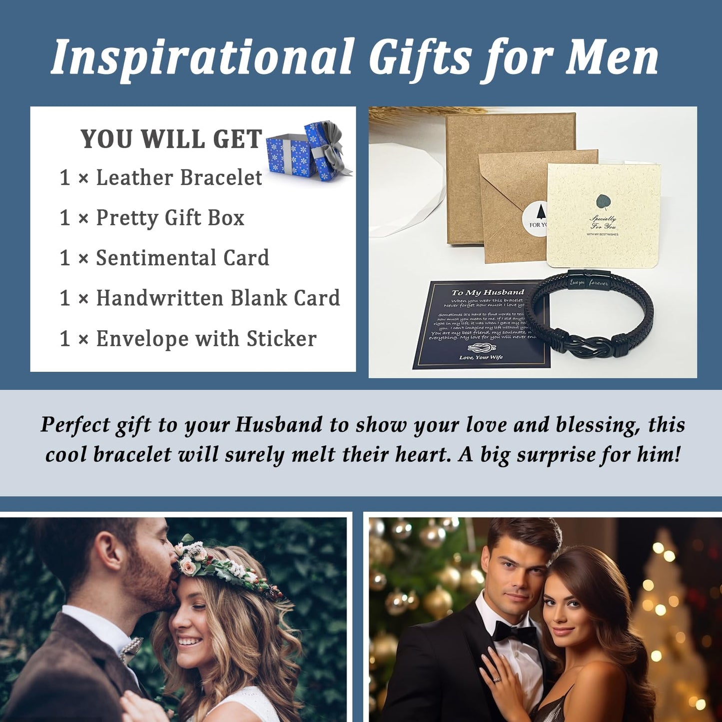 YBISNAIRE Gifts for Mens Husband from Wife, Cool Love Infinity Mens Leather Bracelets for Man Him Birthday Gifts Ideas Present for Christmas Anniversary Retirement Fathers Day