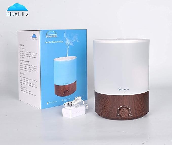 BlueHills Premium 4000 ml XL Essential Oil Diffuser 4L 4 Liter 70 Hour Run Humidifier Aromatherapy 1 Gallon Big Capacity High Mist Output for Extra Large Room Home Mood Lights Dark Wood Grain E402