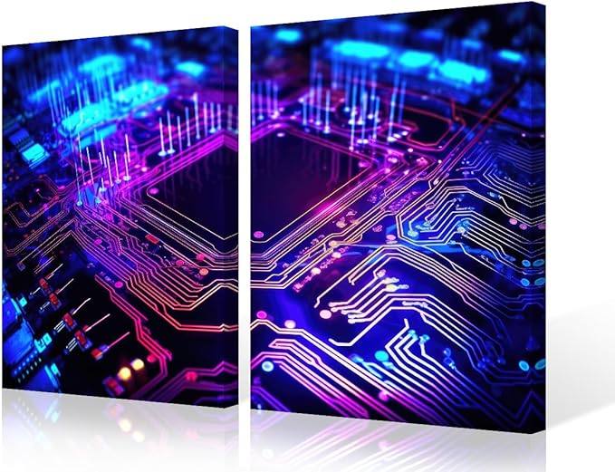 3 Pieces Circuit Board Canvas Wall Art Paintings Home Decor Semiconductor Chip Canvas Prints Picture for Living Room Modern Artwork Minimalism Posters Framed Stretched, 24" Wx16 H