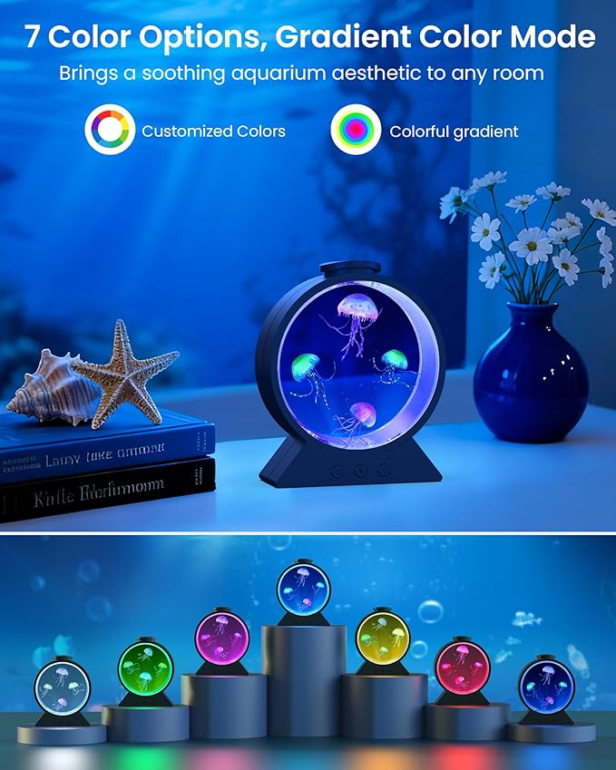 Jellyfish Lamp, 7-Color Changing Jellyfish Aquarium Light for Relax, Mood Lamp for Home, Office & Bedroom Decor, Gifts for Kids Teens Girls Boys Adults (Black)