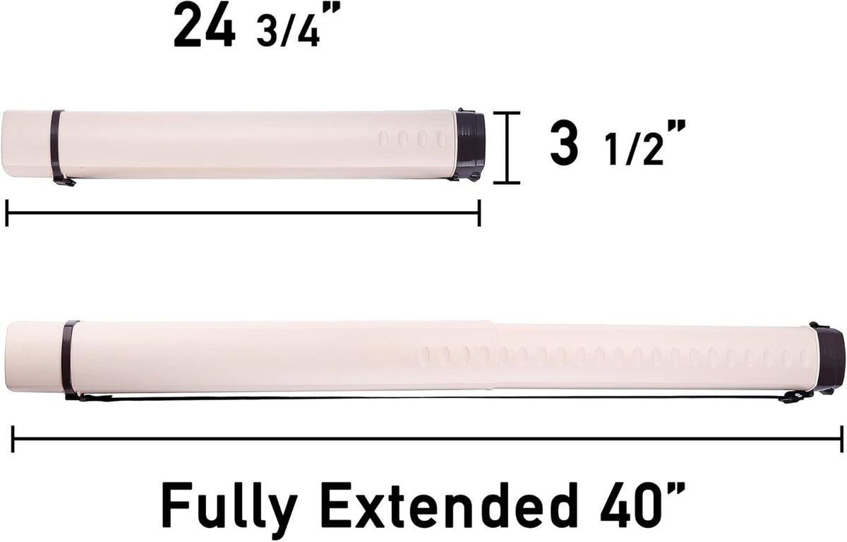 2-Pack Extendable Poster Tubes Expand from 24.5” to 40” with Shoulder Strap | Carry Documents, Blueprints, Drawings and Art | Creamy White and Violet Portable Round Storage Cases with Lids and Labels