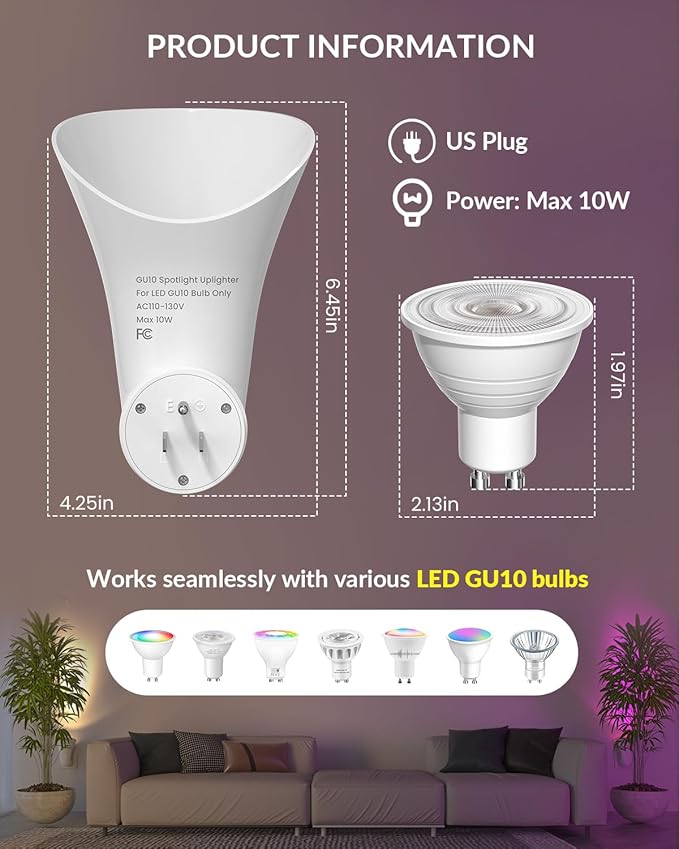 Plug in GU10 Wall Uplighter Lamp with Timer & Memory Function, Spotlights with GU10 Socket, Plugin Wall Wash Lamp with Remote Control, Indirect Lighting Inside (LED RGB Bulb Included)