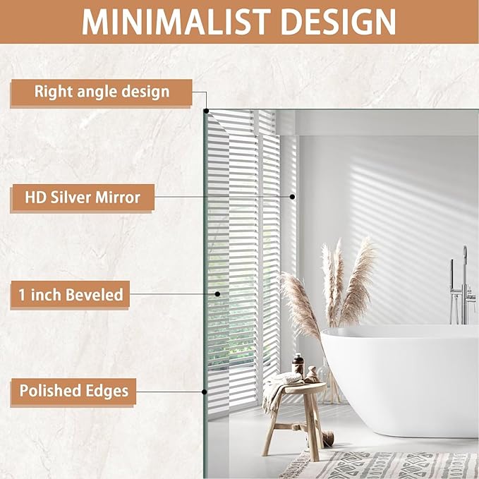 Frameless Mirror for Bathroom Vanity,16x20in Wall Mounted Mirrors for Over Sink Decorative Rectangular Frameless Mirror,With Polished Edge,Hangs Horizontally Or Vertically,Entryways,Room,Shatterproof