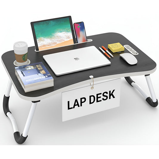 MAVOCRAFT Laptop Desk for Bed - Lap Desk for Sofa & Bed Desk - 23 x 15 Lap Tables for Adults & Kids - Suitable Tablet and Laptop Stand for Bed - Include iPad Slot and Cup Holder (Dark Grey)