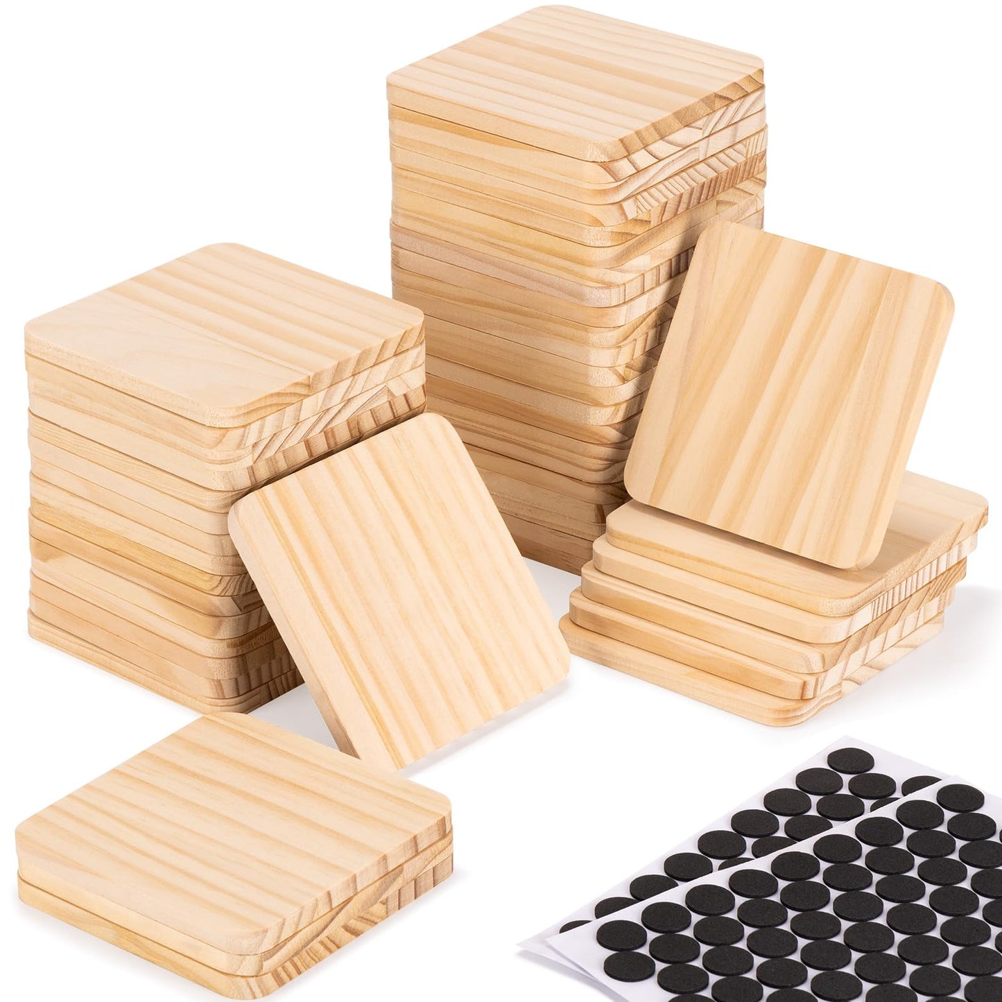 46Pcs Unfinished Wood Coasters-4" Unfinished Natural Wood Slices for Crafts Round with Non-Slip for Wedding Decoration/Blank Coasters Wood Kit DIY Architectural Models Drawing Painting Wood Engraving"