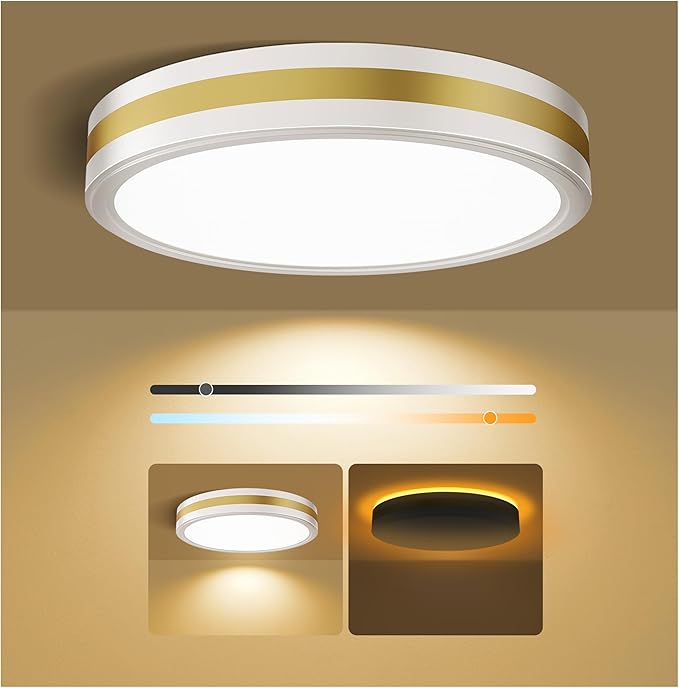 18 Inch Flush Mount Modern White Gold LED Ceiling Light with Night Light, 5CCT 45W 4500LM 2700K-6500K Adjustable, Dimmable Light Fixture for Bedroom Hallway, ETL