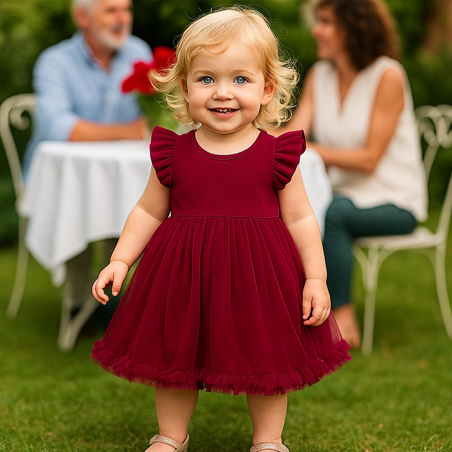 TENTIDE Baby Girl Butterfly Dress Tutu Ruffle Sleeveless Dresses Photograph Party Outfits Birthday Gift(6-12 Months,Red)