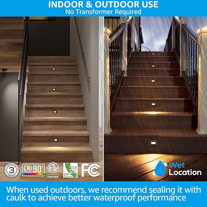 LEONLITE 3CCT LED Step Lights 120V-277V, 150LM 2.5W Dimmable Horizontal Stair Lights Indoor Outdoor IP65, CRI90 & ETL, 2700K3000K4000K Selectable Zinc Alloy Staircase Lights, Oil Rubbed Bronze, 3 Pack