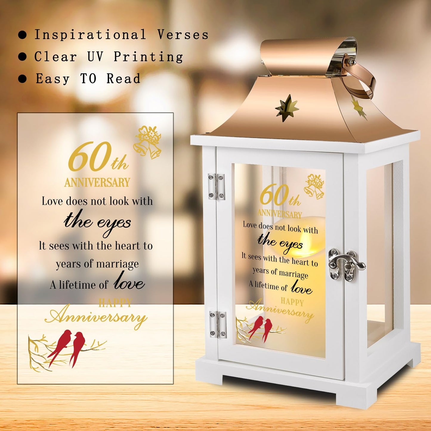 60th Wedding Lantern, Unique 60th Wedding Idea for Couple - Diamond Decoration for Him & Her