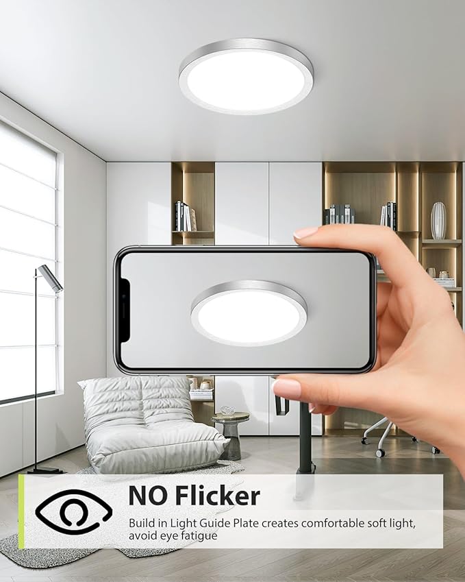 hepside 2PACK Flush Mount LED Ceiling Light Fixture Brushed Nickel, 12Inch 28W, Dimmable 3000K-4500K-6000K 3 Color Selectable Ceiling Lamp 3200LM Low Profile Ceiling Light for Kitchen Bedroom Hallway