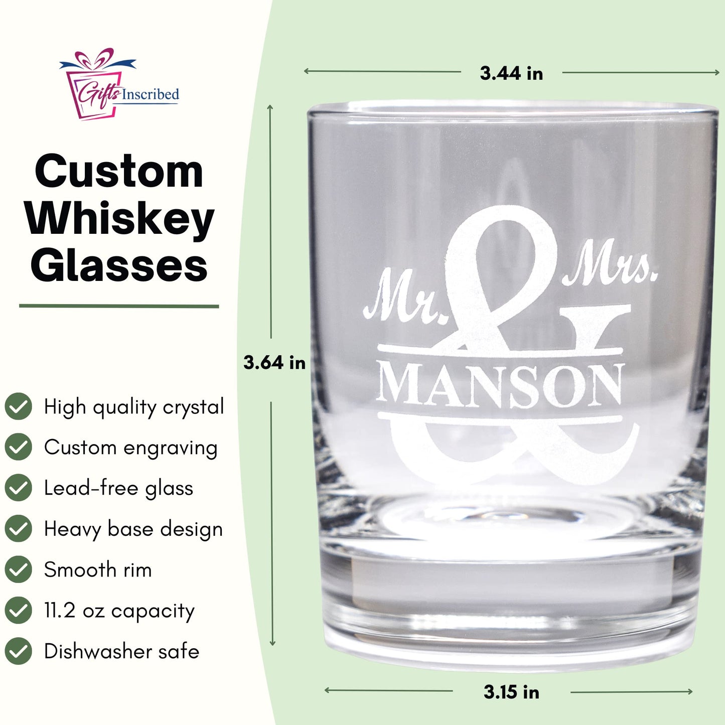 Gifts Inscribed Personalized Whiskey Decanter Set - Engraved Whiskey Decanter Bottle & Set of 2 Custom Drinking Glasses Laser Etched - Customized Whisky Gift for Wedding, Birthday, Fathers Day