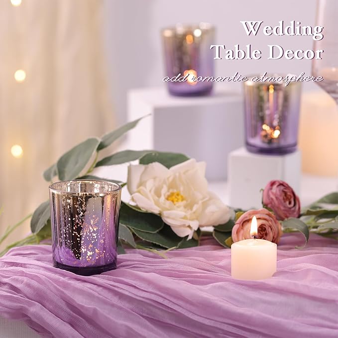 Volens Purple Votive Candle Holders Set of 12, Speckles Mercury Glass Tealight Candle Holder Bulk for Table Wedding Centerpiece, Purple and Gold Party Decorations & Home Decor