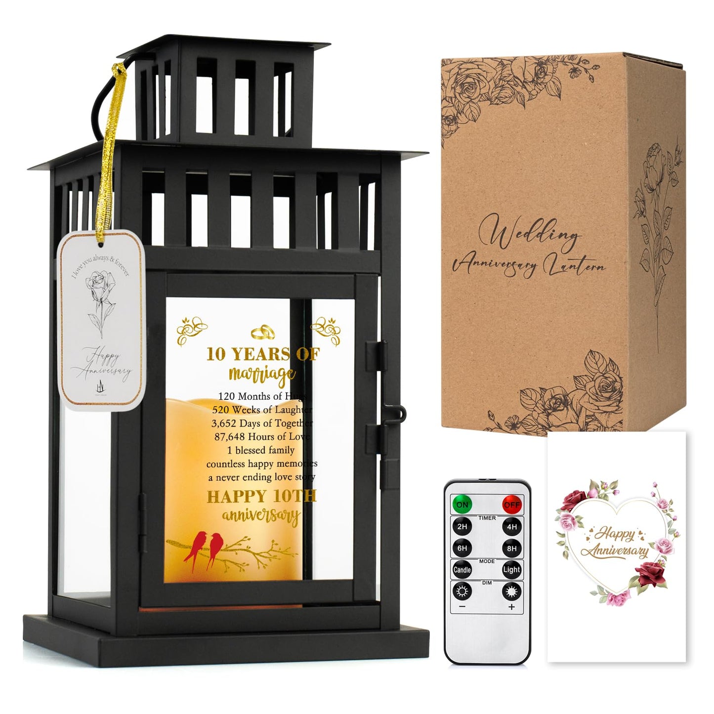 HN HAIINAA 10th Wedding Anniversary Lantern 10 Year Anniversary Wedding Gifts for Wife Couple Parents Husband Grandparents