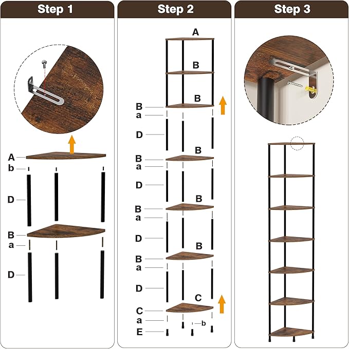 Corner Plant Stand Shelf, 7 Tier Tall Plant Stand for Indoor Plants, Rustic Brown Corner Book Wall Decor Living Room, 64.7" Display Shelf for Bedroom, Bathroom, Small Space