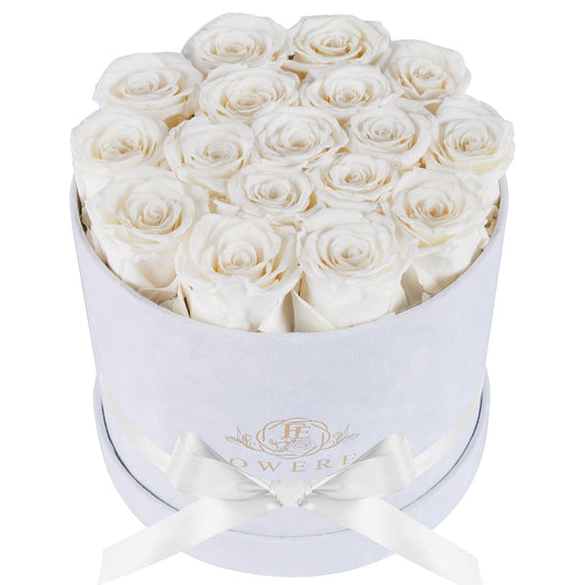 17 Flowers in a Luxury Suede Box, Birthday Gifts for Women, Preserved Flowers, Mothers Day Roses Gift for Mom, White